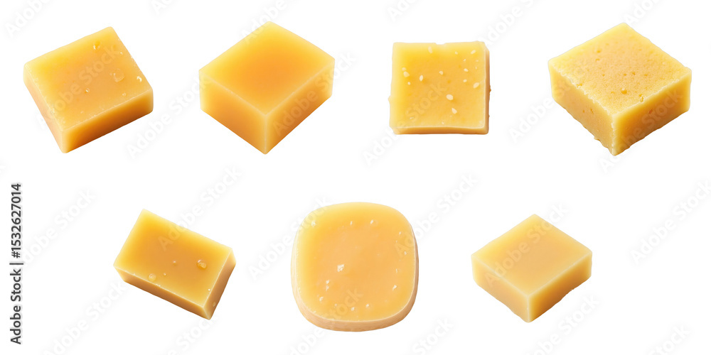 Poster assorted pieces of halva on a transparent background displaying various shapes and sizes of the conf