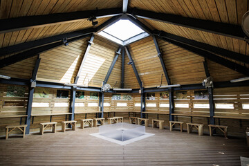 Rustic Wooden Bird Hide Interior, Long Valley Wetland Park, Hong Kong