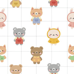 Animals Cute Seamless Pattern, adorable design for kids, vector illustration
