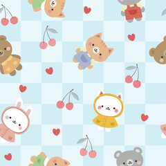 Animals Cute Seamless Pattern, adorable design for kids, vector illustration