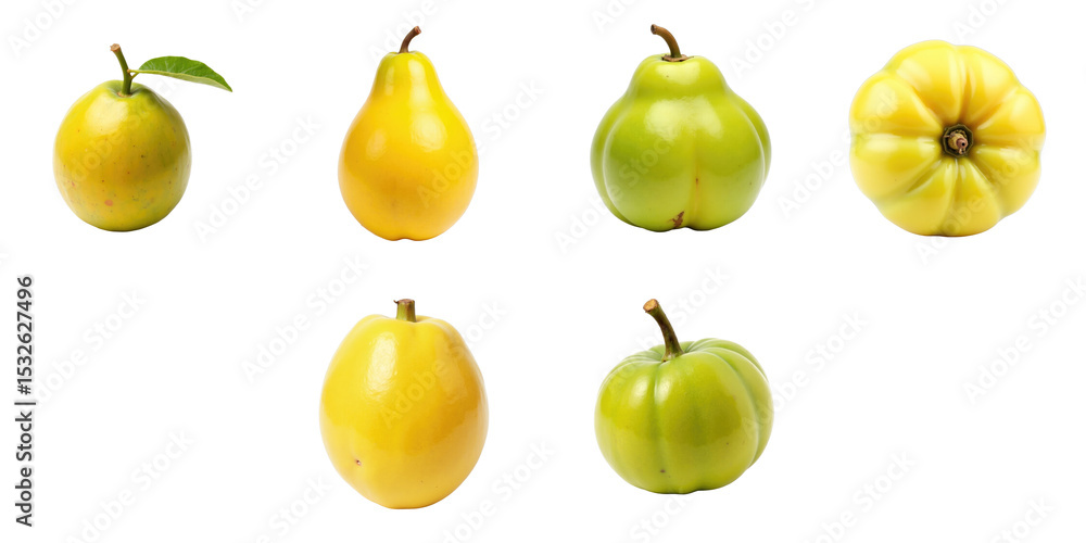 Poster assorted colombian lulo fruits in various shapes and colors, isolated on a transparent background, s