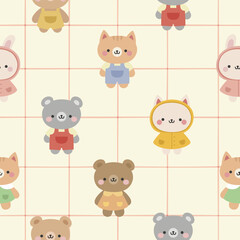 Animals Cute Seamless Pattern, adorable design for kids, vector illustration