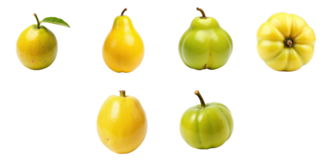 Assorted Colombian lulo fruits in various shapes and colors, isolated on a transparent background, showcasing unique tropical characteristics and textures