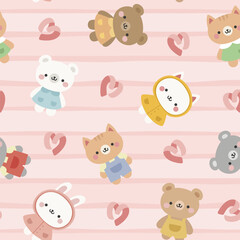 Animals Cute Seamless Pattern, adorable design for kids, vector illustration