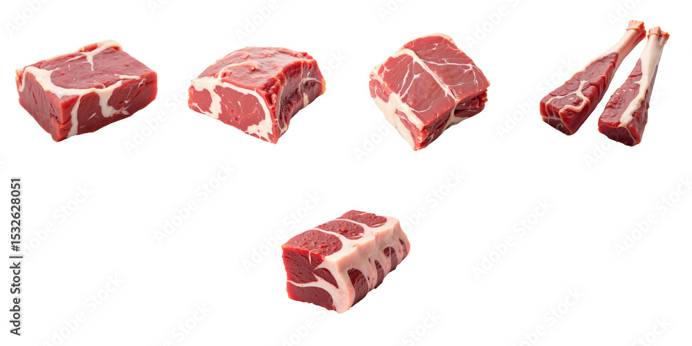 Aufkleber fresh veal ribs display on transparent background including different cuts with visible marbling sui