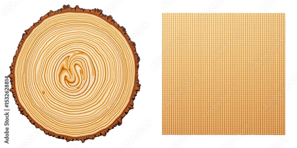 Poster wood texture background featuring a cross section of tree rings on one side and a square patterned w
