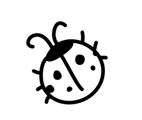 Minimalist illustration of a ladybug in black and white. Clean lines and bold shapes create a striking and recognizable image. Ideal for modern designs.