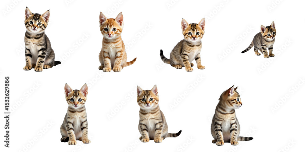 Aufkleber multiple tabby kittens arranged in various poses on a transparent background, showcasing their playf