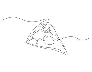 Pizza slice continuous line. Continuous one line drawing of pizza. Italian food concept. Single line drawing
