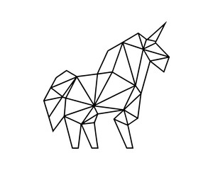 Geometric unicorn line art low poly vector illustration