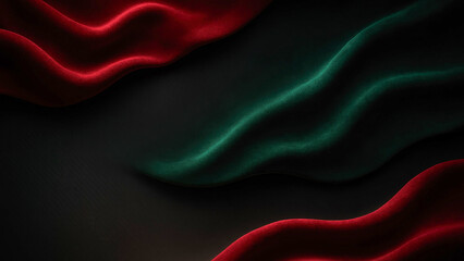 Velvet red and green waves, moody abstract composition with soft light and shadow