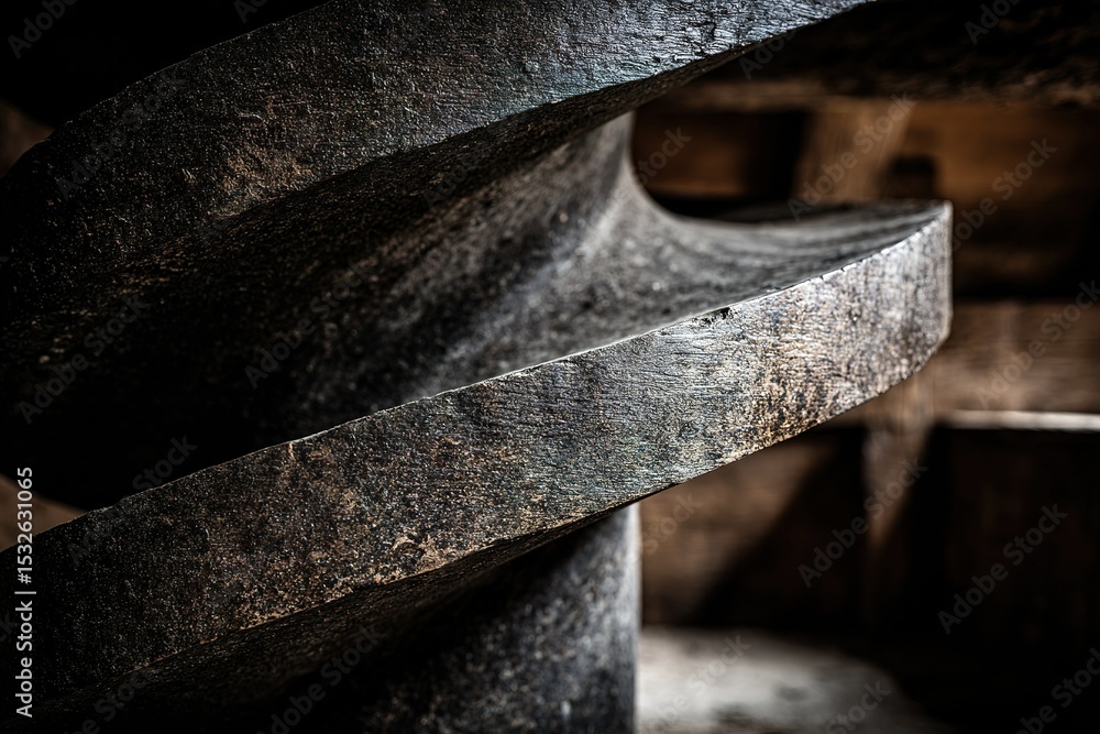 Poster spiral structure in industrial setting showcasing intricate design and texture