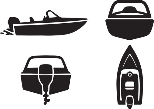 Fototapeta jet boat silhouette icons set side, front, back, and top views vector art illustration