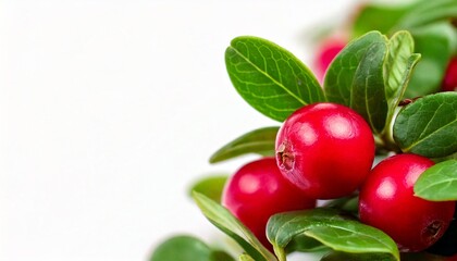 Cranberry on a tree. using macro technique. white background. copy space
