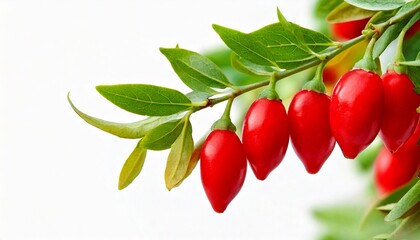 Goji berry on a tree. using macro technique. white background. copy space