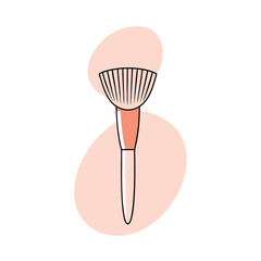 Simple flat vector illustration of a blush makeup brush with abstract background