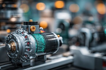 Precision engineering of a small electric motor in a high-tech laboratory setting during afternoon hours