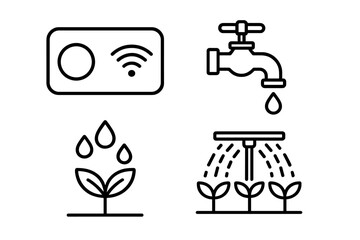 Smart irrigation icons — technology, wifi, watering, faucet, plant vector icon illustration