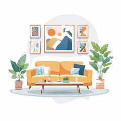 Cozy Living Room Interior Design  Artwork and Plants Enhance the Ambiance