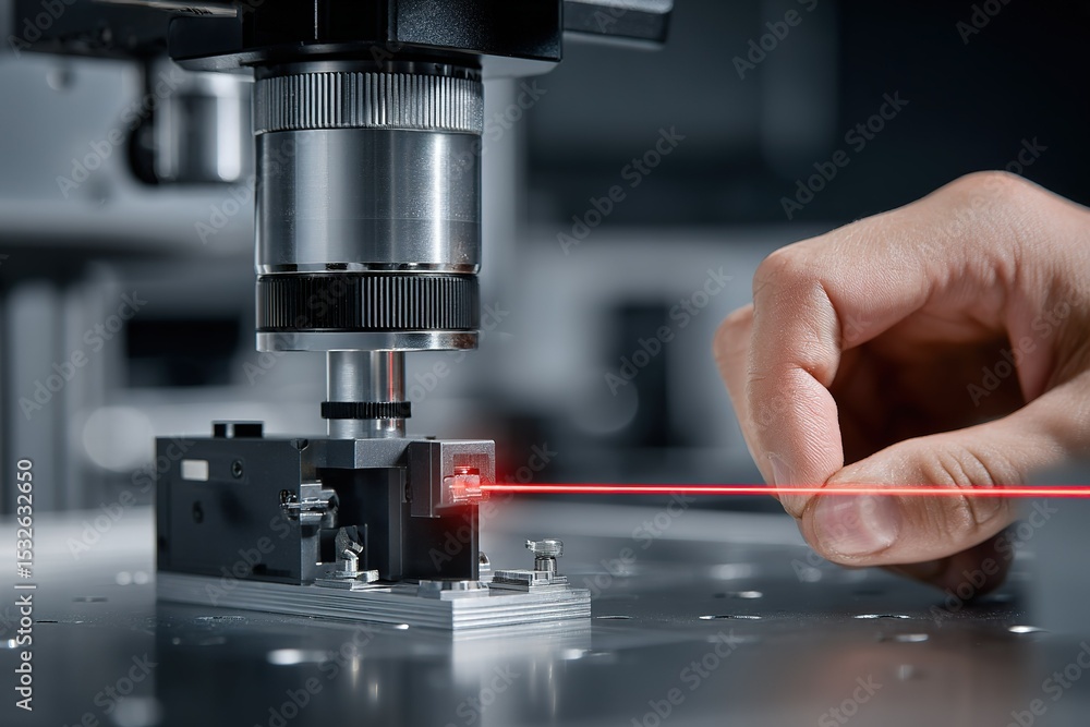 Poster precision laser alignment in a high-tech laboratory setting during daylight hours