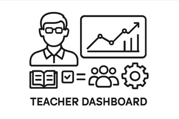 Teacher dashboard icons: graph, book, gear, checklist, person symbols vector icon illustration
