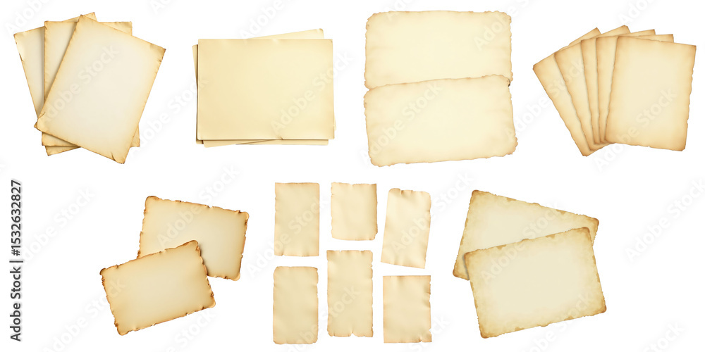 Aufkleber variety of vintage blank cards and paper isolated on transparent background in different shapes and 