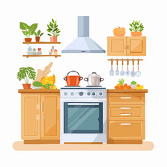 Cozy Kitchen Design Cooking Space with Plants and Warm Ambiance