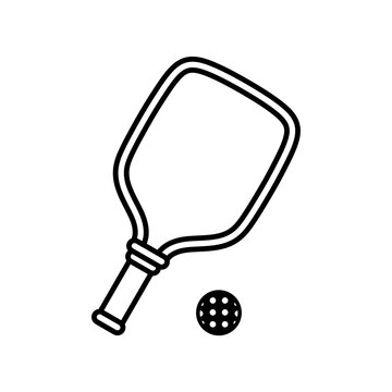 Pickleball paddle line icon with a simple and modern design for the sports element.Pickleball racket and paddle ball icon isolated on transparent background