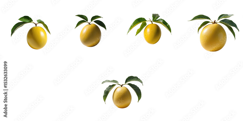 Poster mango fruit assortment with green leaves displayed on transparent background showing different angle