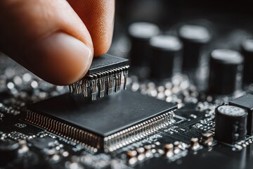 Close interaction with a microchip during assembly on a printed circuit board in a technology workspace