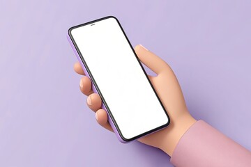 Cartoonish Arm Holding Blank Screen Mobile, Lilac Cellphone Frame, Soft Skin Tone