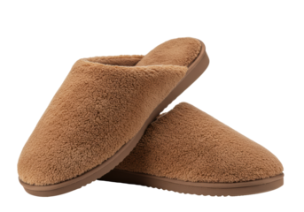 Isolated Pair of Cozy Brown Plush Slippers