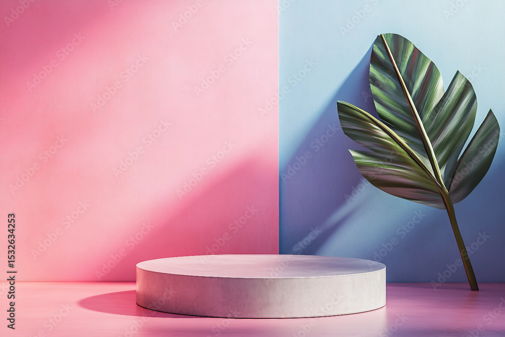Poster 3d render colorful minimalist podiums on vibrant background designed with generative ai