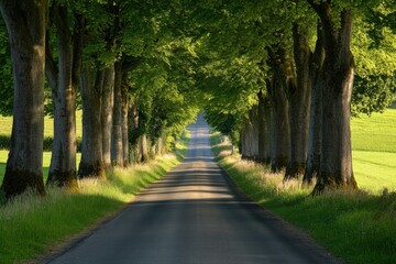 Fototapeta premium Narrow country lane through dense greenery