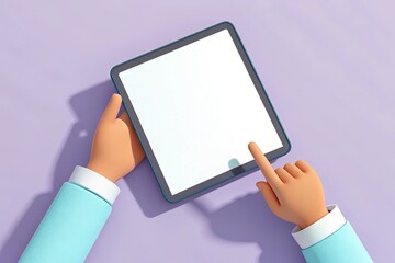 Hands Holding Tablet Mockup with Blank Screen on Purple Background