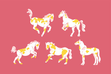 Hand drawn abstract vector clipart illustration collection with color adorable cute, stylized horse character.Trendy modern kids design concept.Vector cartoon fairytale animals symbol. Cartoon animal.
