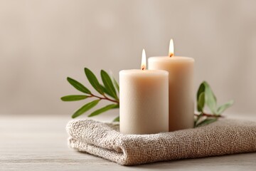 Elegant candles with greenery enhance a calming atmosphere in a serene setting