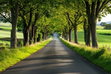Fototapeta premium Straight road leading through green forest