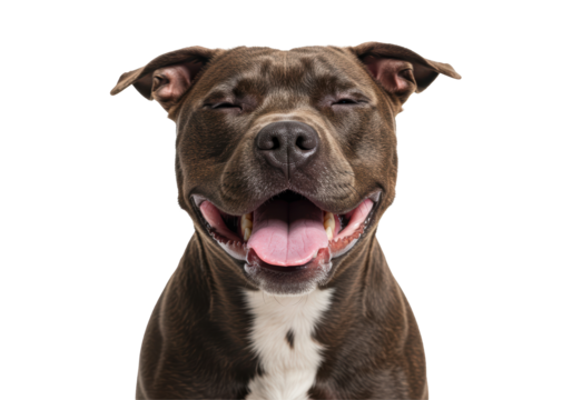 Isolated Smiling Pitbull Dog with Eyes Closed