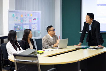 business meetting : Professional business teamwork diverse company people in meeting. Group of colleagues discussion during business meeting in conference room