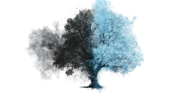 Tree with Green Leaves Absorbing Carbon Emissions and Releasing Oxygen on Transparent Background

