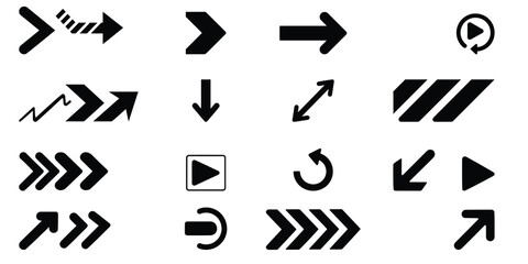 Collection of Bold Black Arrow Icons in Various Directions – Vector Navigation Symbol Set