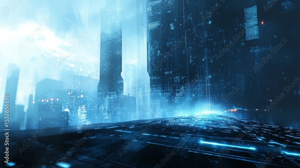 Aufkleber futuristic digital interface background with glowing data streams, holographic hud elements, and sci