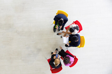 top view business meetting : Professional business teamwork diverse company people in meeting. Group of colleagues discussion during business meeting in conference room