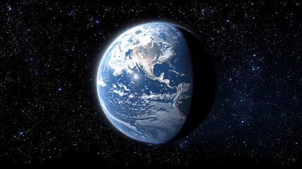 Obraz premium A stunningly realistic depiction of Earth's resources showcased in a detailed half-lit 3D render against a backdrop of a star-filled night sky illustrating the planet's natural