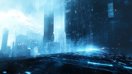 Futuristic digital interface background with glowing data streams, holographic hud elements, and sci-fi technology ambiance in abstract high-tech environment