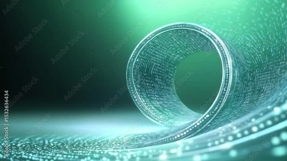 Poster abstract data stream: a mesmerizing digital artwork depicts a glowing teal data stream forming a cyl