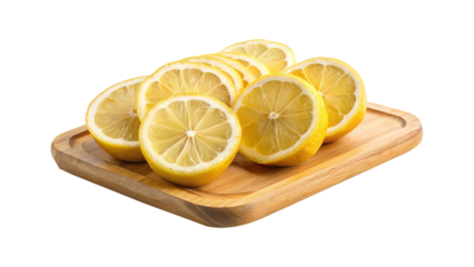 Fresh sliced lemons on a wooden cutting board look delicious and inviting