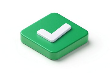 White Checkmark on Rounded Green Square Button on White Background, Isolated
