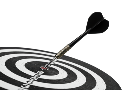 Isolated Dart Hitting Bulls Eye on Dartboard